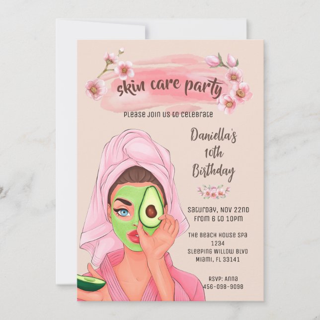 Invitation d'anniversaire pour filles de Spa de so (Devant)