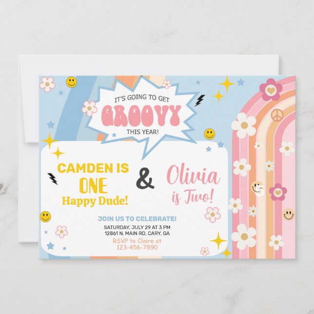 Invitation d'anniversaire pour frère et soeur GROO (Devant)