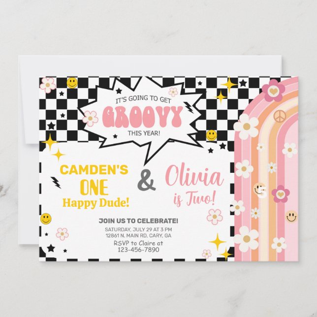 Invitation d'anniversaire pour frère et soeur GROO (Devant)