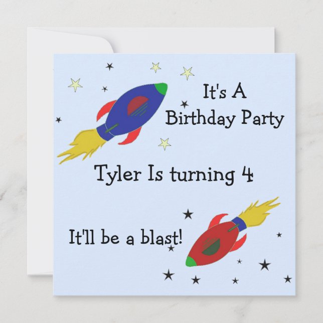 Invitation d'anniversaire pour fusée spatiale (Devant)
