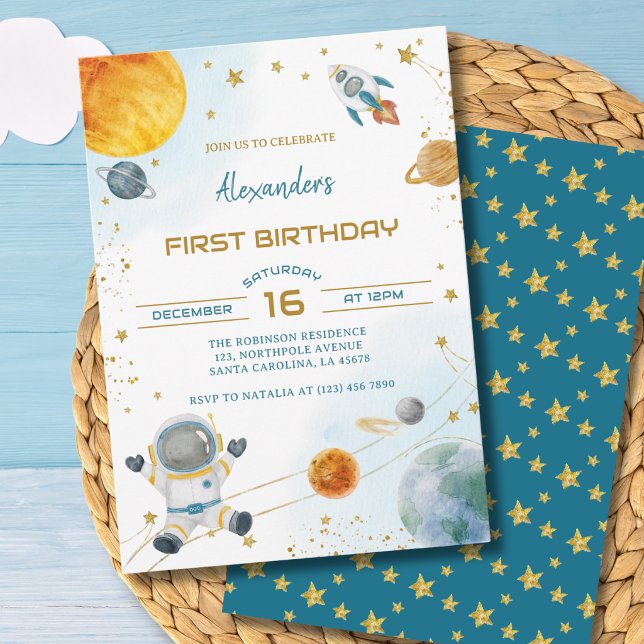 Invitation d'anniversaire pour garçon astronaute E (Créateur téléchargé)