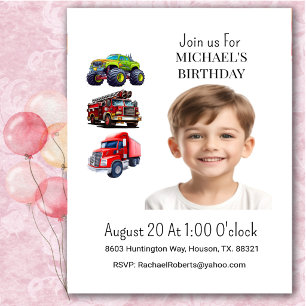 Invitation d'anniversaire pour garçon avec camion 