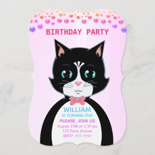 Invitation d'anniversaire pour garçon avec chat en