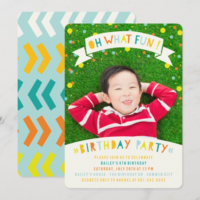 Invitation d'anniversaire pour garçon avec des con (Devant / Derrière)
