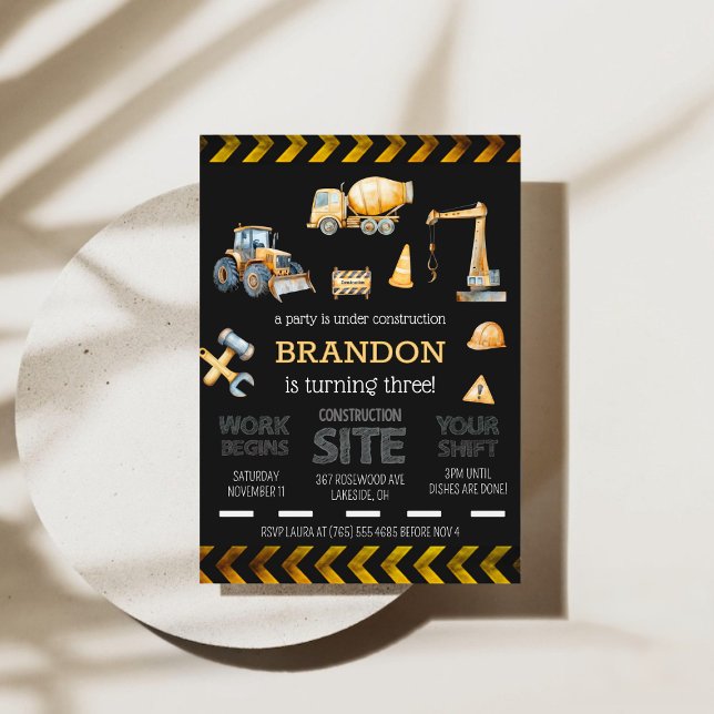 Invitation d'anniversaire pour garçon de 3 ans sur (Construction 3rd Boys Birthday Party Invitation)