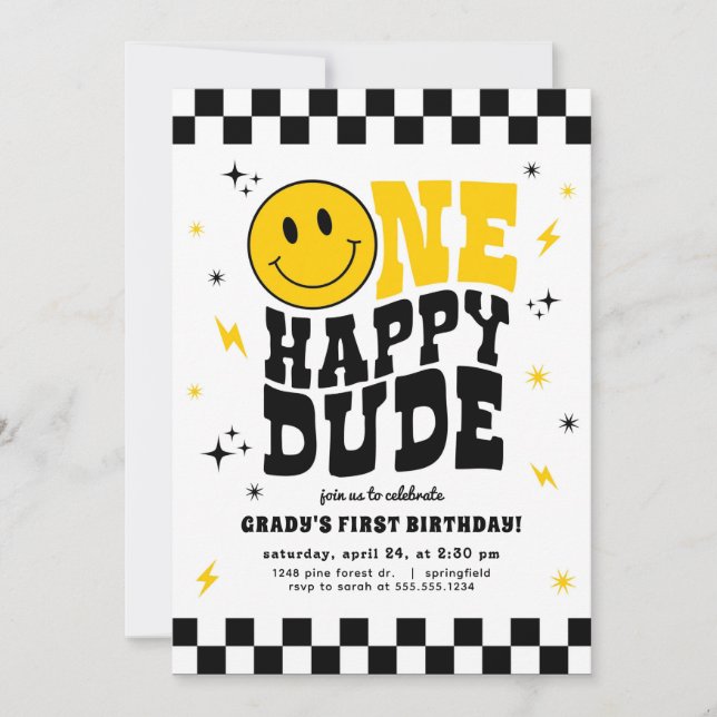 Invitation d'anniversaire pour garçon de un an One (Devant)