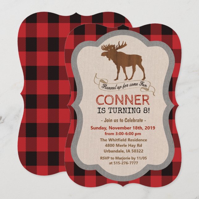 Invitation d'anniversaire pour garçon - Élan - Tou (Devant / Derrière)