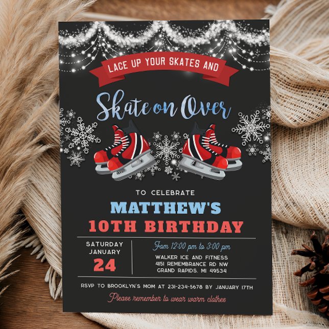 Invitation d'anniversaire pour garçon patinage sur (Boy Ice Skating Birthday Invitation)
