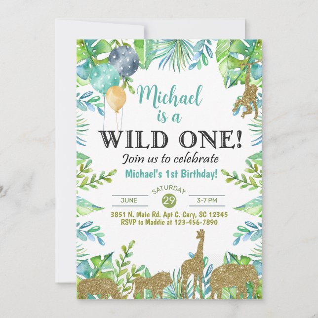 Invitation d'anniversaire pour garçon Safari Wild  (Devant)