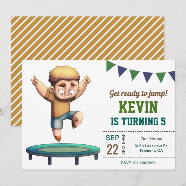 Invitation d'anniversaire pour garçon sautant sur  (Devant / Derrière)