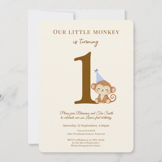 Invitation d'anniversaire pour garçon singe (Devant)