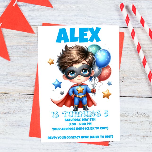 Invitation d'anniversaire pour garçon super-héros  (Créateur téléchargé)