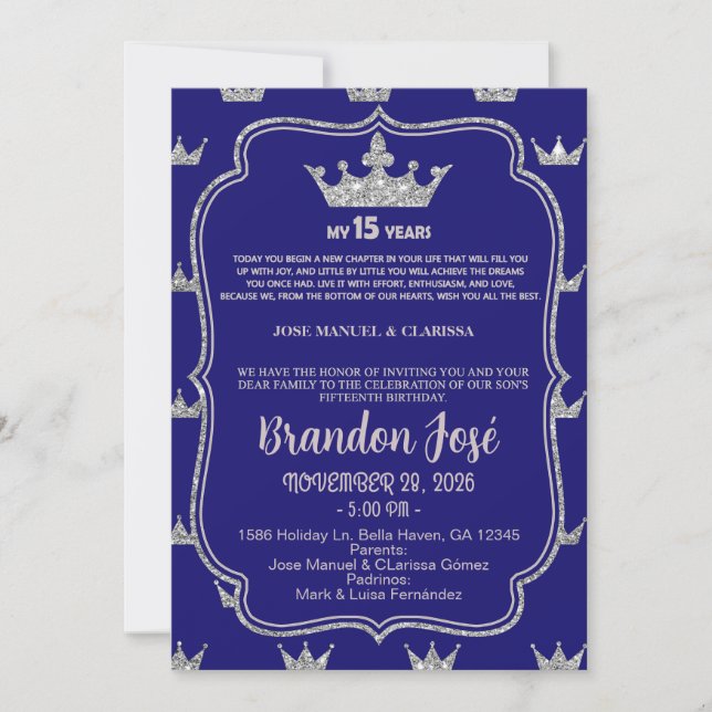 Invitation d'anniversaire pour garçon Sweet 15, bl (Devant)