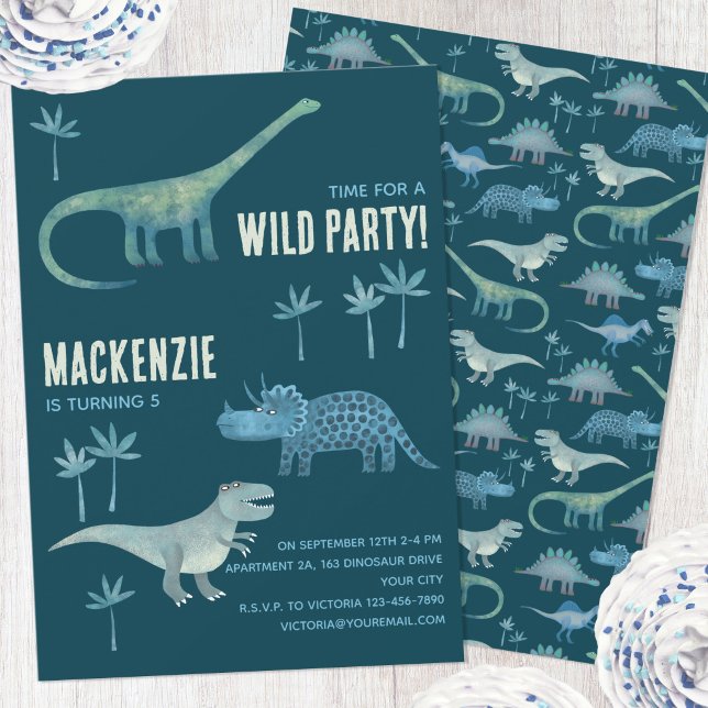 Invitation d'anniversaire pour garçons avec dinosa (Fun personalized dinosaur kids birthday party invitation)