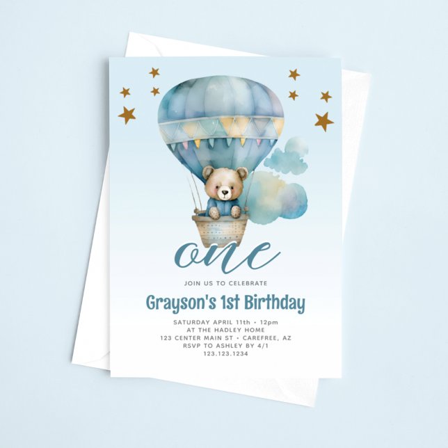 Invitation d'anniversaire pour garçons ourson 1 an (Créateur téléchargé)