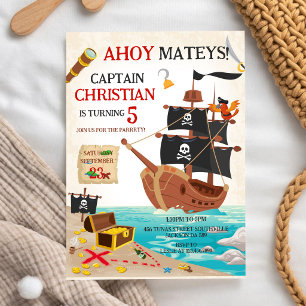 Invitation d'anniversaire pour garçons pirate Ahoy