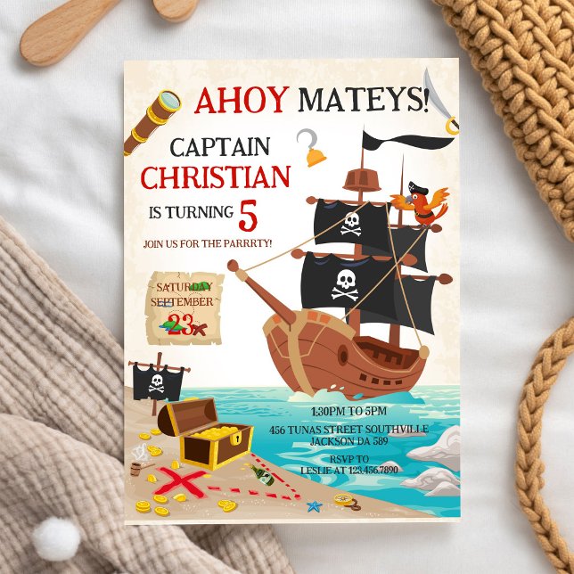 Invitation d'anniversaire pour garçons pirate Ahoy (Créateur téléchargé)