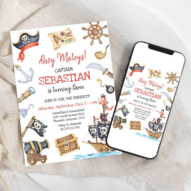 Invitation d'anniversaire pour garçons pirates Aho (Créateur téléchargé)