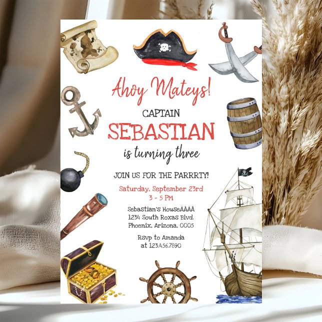 Invitation d'anniversaire pour garçons pirates Aho (Créateur téléchargé)