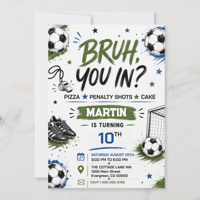 Invitation d'anniversaire pour garçons Soccer Bruh (Devant)