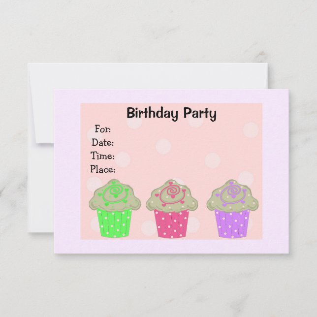 Invitation d'anniversaire pour gâteau cupcake givr (Devant)