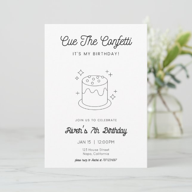 Invitation d'anniversaire pour gâteau noir et blan (Debout devant)