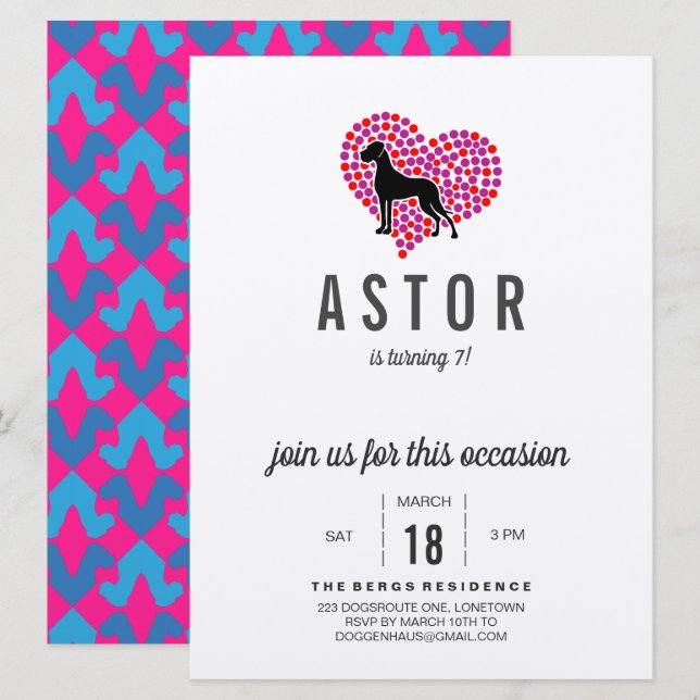 Invitation d'anniversaire pour Grand Danois (Devant / Derrière)