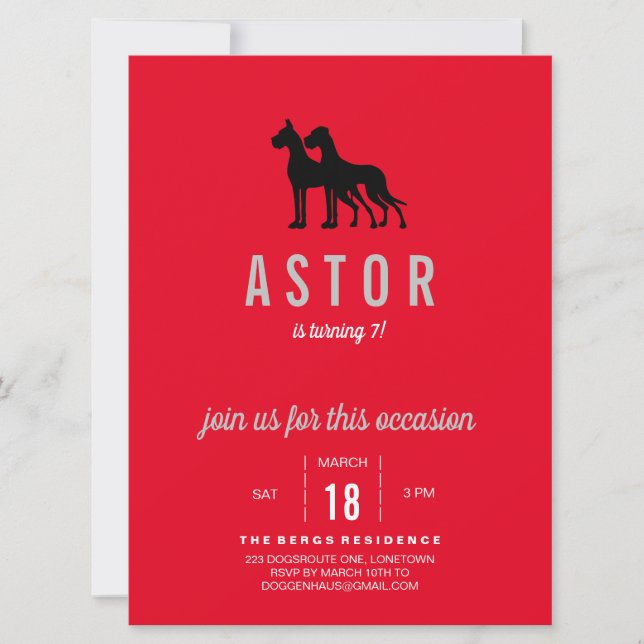 Invitation d'anniversaire pour Grand Danois (Devant)