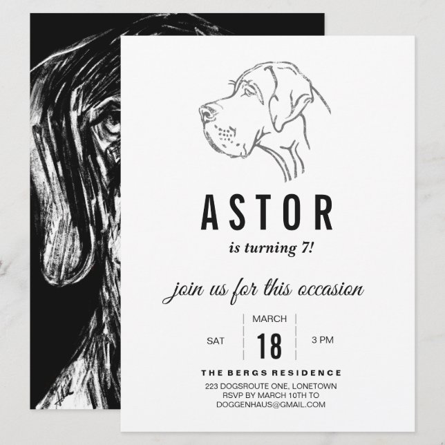 Invitation d'anniversaire pour Grand Danois (Devant / Derrière)
