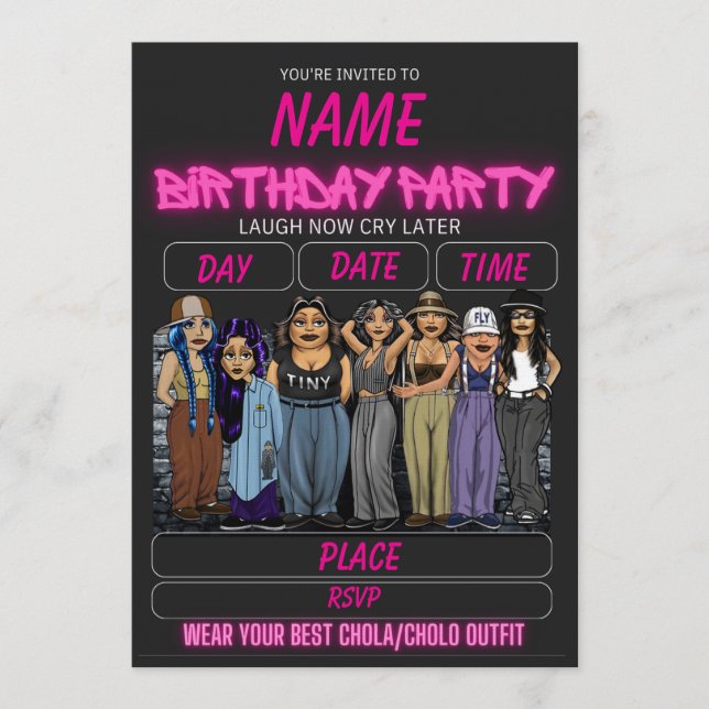 Invitation d'anniversaire pour Homies Chicana d'an (Devant)