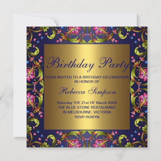 Invitation d'anniversaire pour jardin de fleurs bl (Devant)