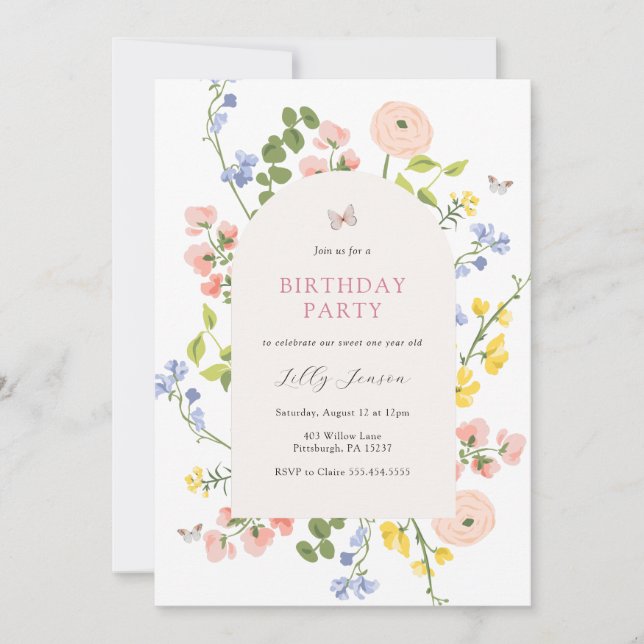 Invitation d'anniversaire pour jardin de fleurs sa (Devant)