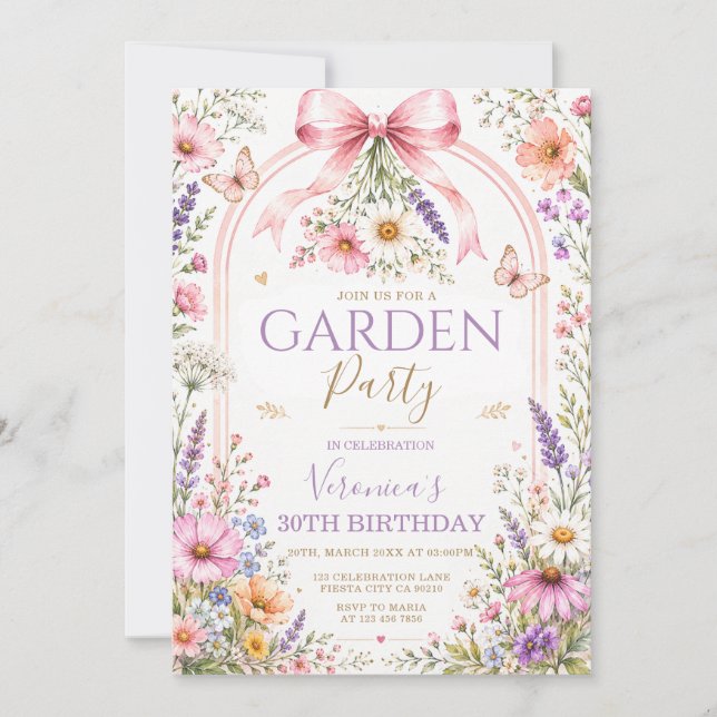 Invitation d'anniversaire pour jardin floral de fl (Devant)