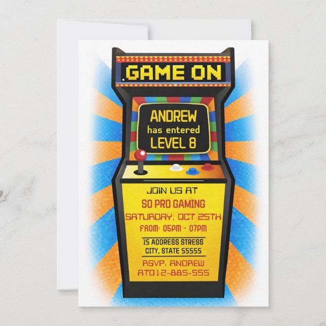 Invitation d'anniversaire pour jeu vidéo d'arcade  (Devant)