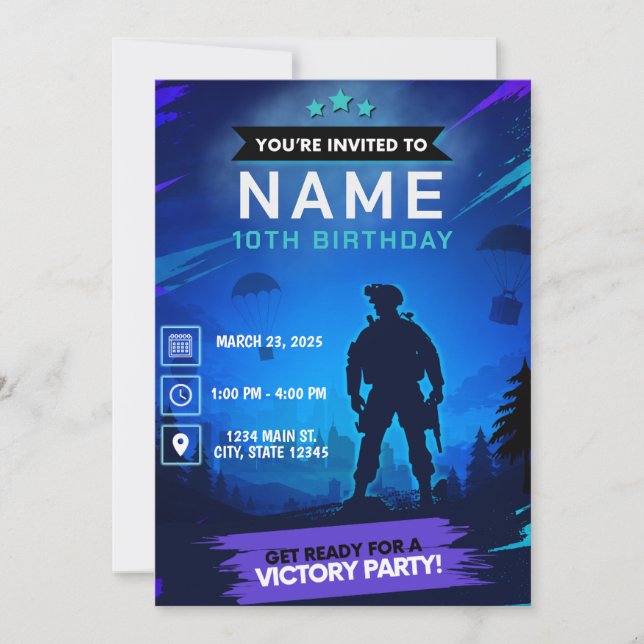Invitation d'anniversaire pour joueur de Battle Ro (Devant)