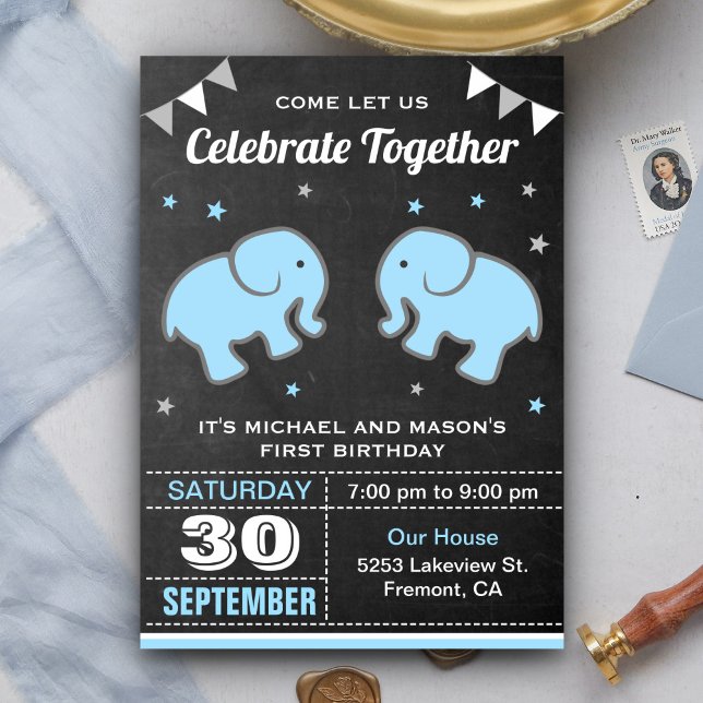 Invitation d'anniversaire pour jumeaux garçons élé (Créateur téléchargé)
