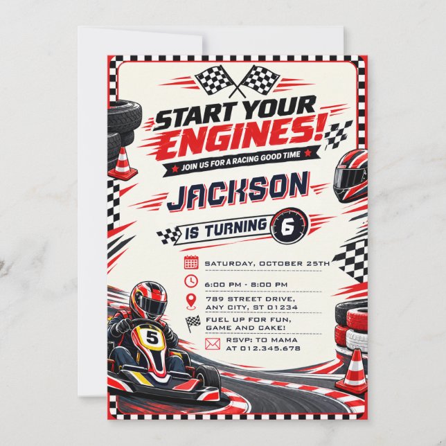 Invitation d'anniversaire pour karting moderne per (Devant)