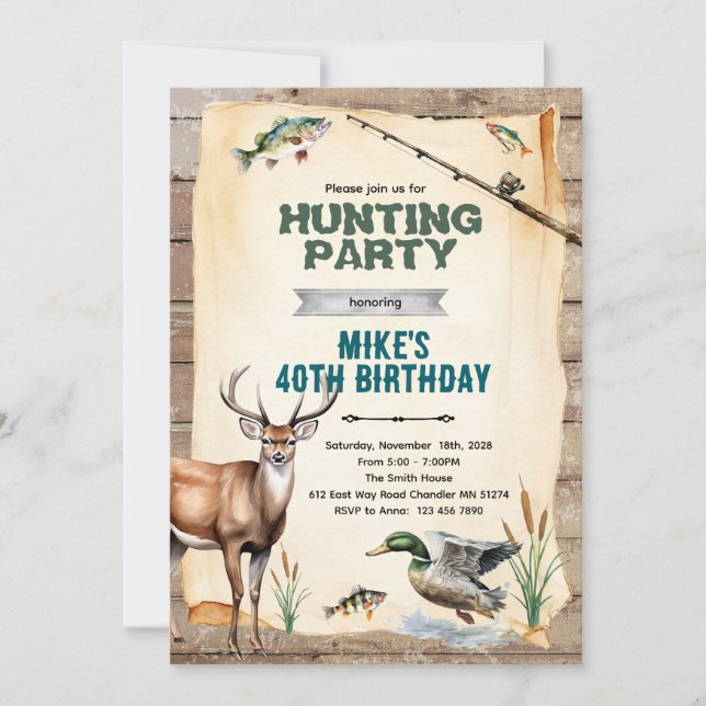 Invitation d'anniversaire pour la chasse et la pêc (Devant)