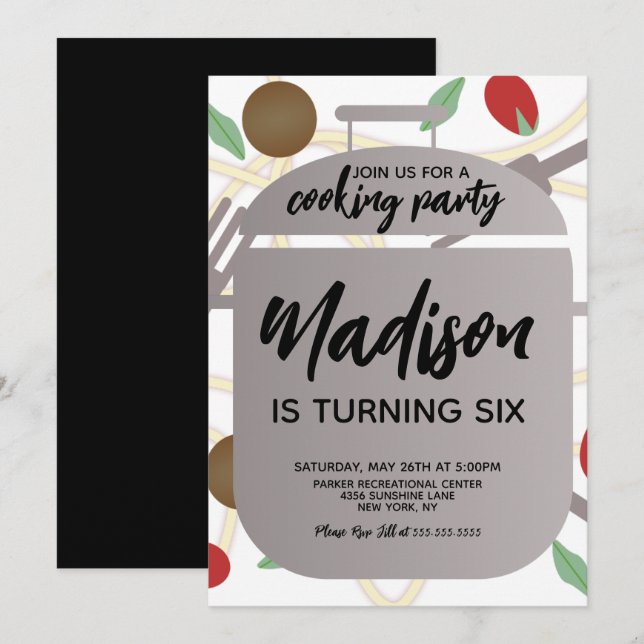 Invitation d'anniversaire pour la cuisson de pâtes (Devant / Derrière)
