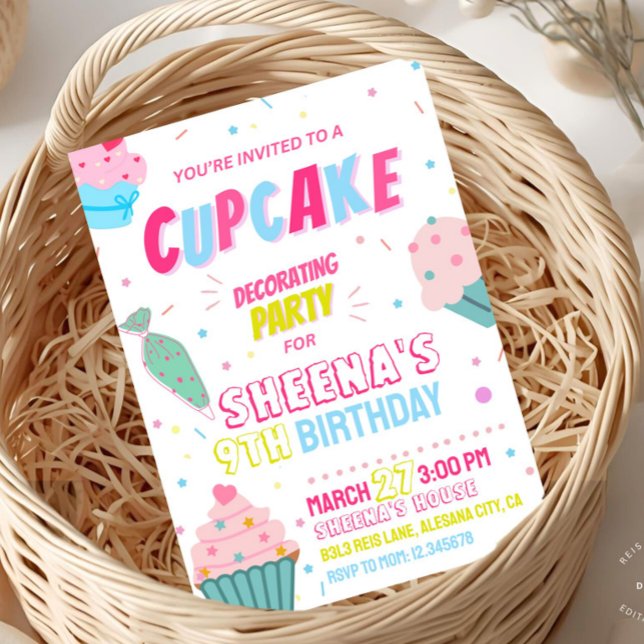 Invitation d'anniversaire pour la décoration de Cu (Kids Cupcake Party Decorating Birthday Invitation)