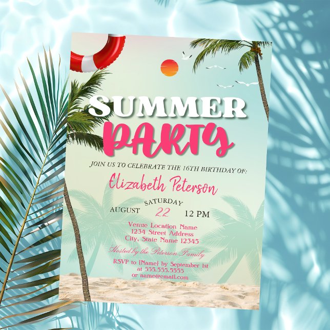 Invitation d'anniversaire pour la fête d'été Beach (Créateur téléchargé)
