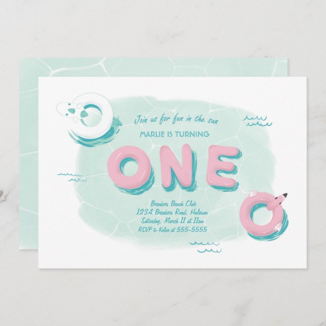 Invitation d'anniversaire pour la fête du Flamant  (Devant / Derrière)