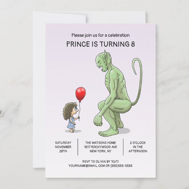 Invitation d'anniversaire pour la fille et le trol (Devant)