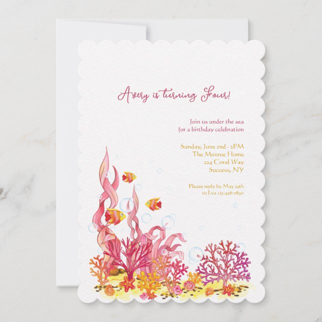 Invitation d'anniversaire pour la vie marine (Devant)