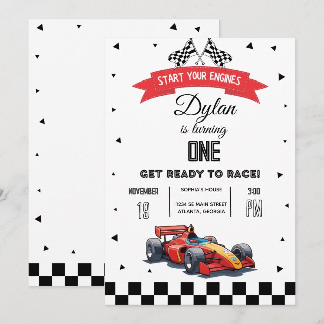 Invitation d'anniversaire pour la voiture de cours (Devant / Derrière)