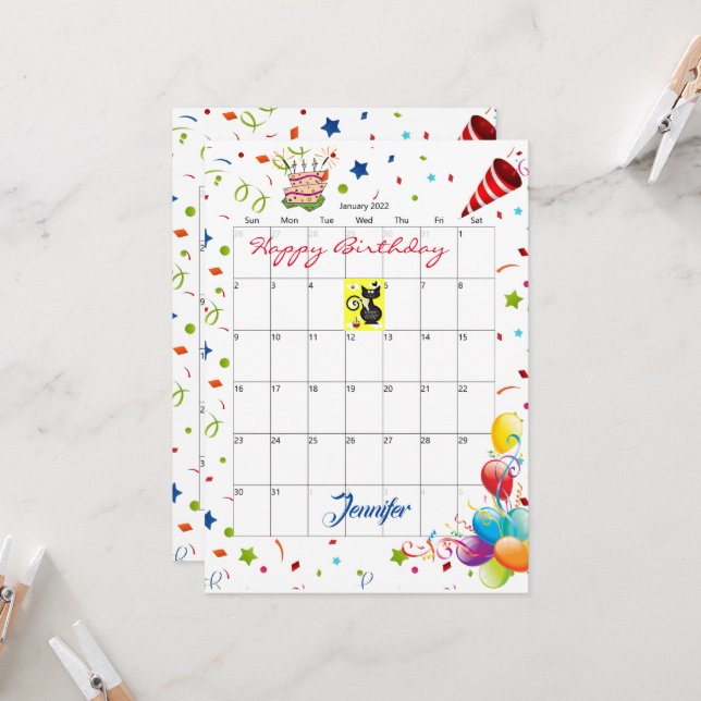 Invitation d'anniversaire pour le calendrier de ja (Devant/Arrière en situation)