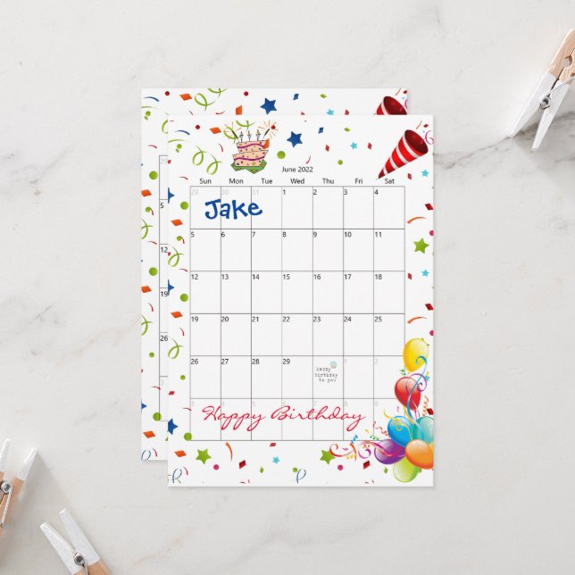 Invitation d'anniversaire pour le calendrier de ju (Devant/Arrière en situation)