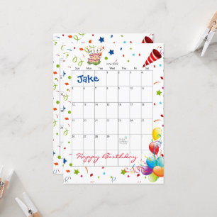 Invitation d'anniversaire pour le calendrier de ju