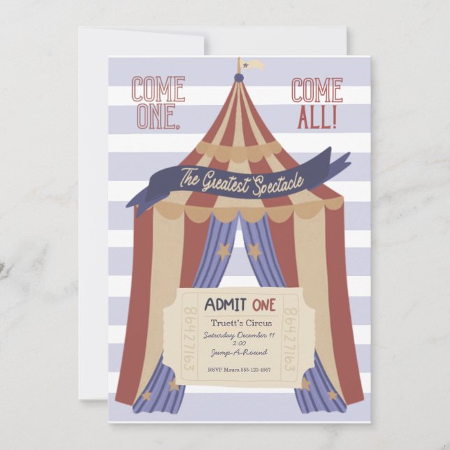 Invitation d'anniversaire pour le cirque Admit ONE (Devant)
