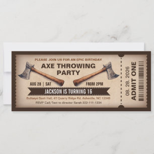 Invitation d'anniversaire pour le lancer de hache